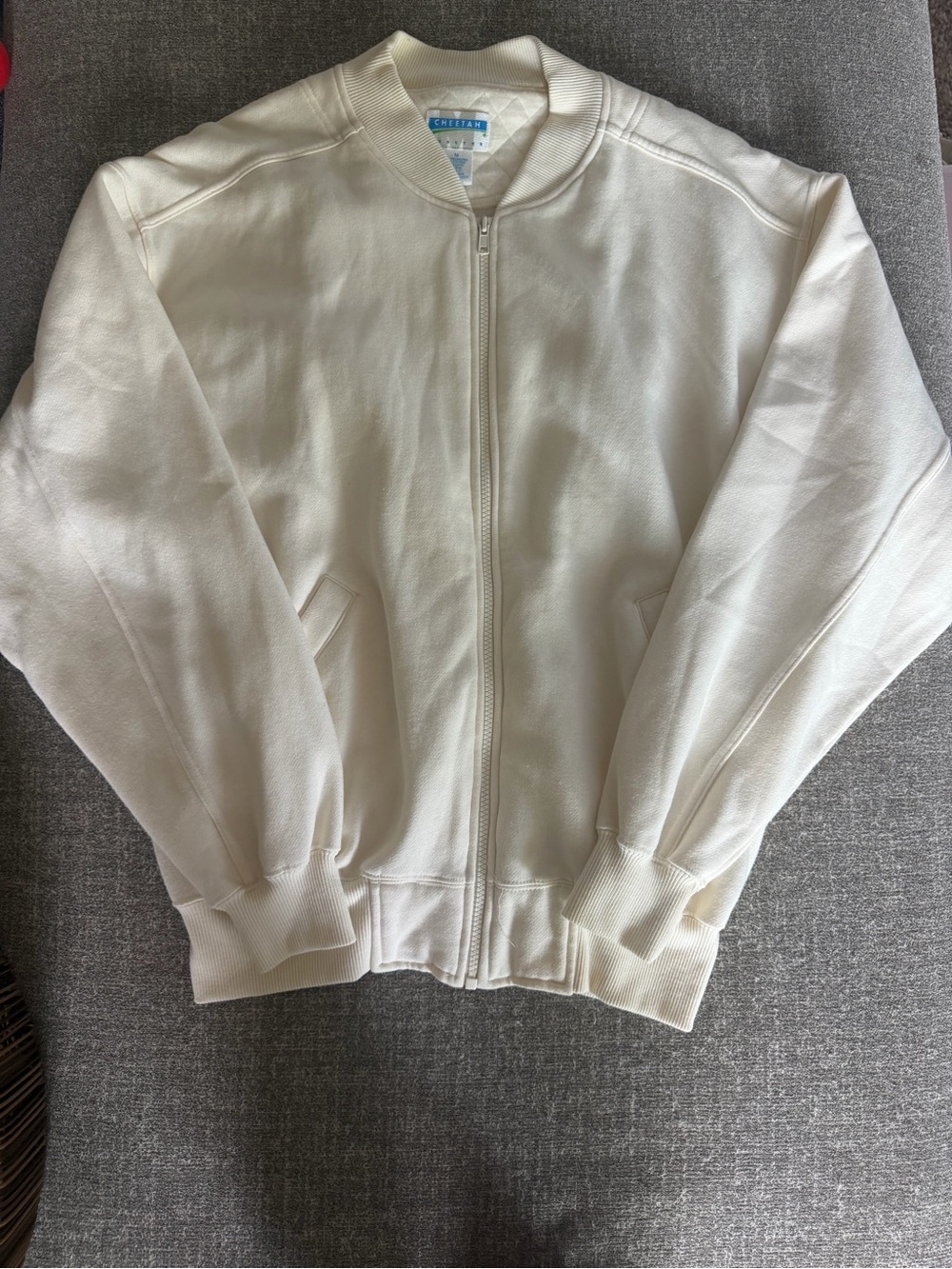Vintage Cream Zip-Up Bomber Jacket